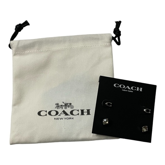 Coach Signature and Stone 2 pair Set of Earrings in Silver - Picture 3 of 5